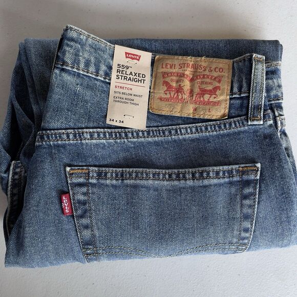 Levi’s 559 Relaxed Straight Men’s W34 L34 Stretch Blue Denim Jeans - Picture 4 of 7